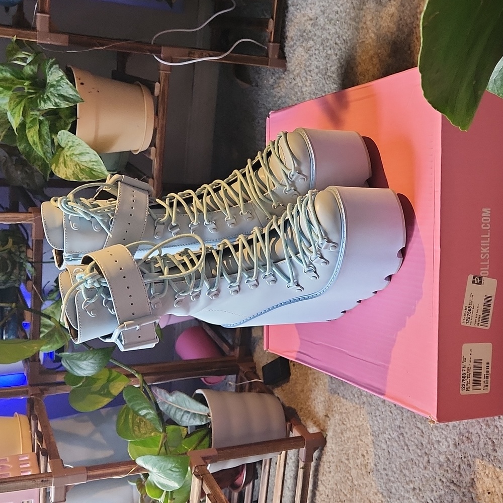 COPY - COPY - Sugar Thrillz Baby Blue Traitor Boots size 7 women's